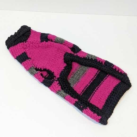 HANDMADE hand knit pink striped dog sweater medium - Picture 3 of 7
